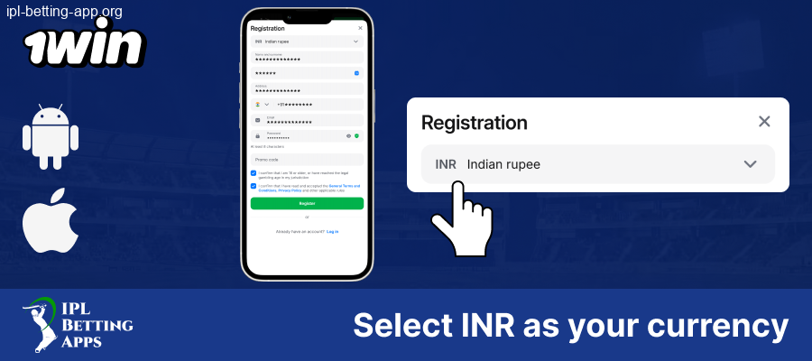 Select your currency in 1Win IPL Betting App in India