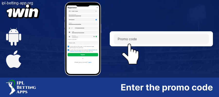 Enter promo code in 1Win IPL Betting App in India