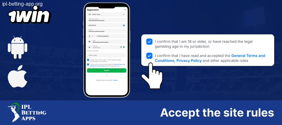Agree to the rules in 1Win IPL Betting App in India