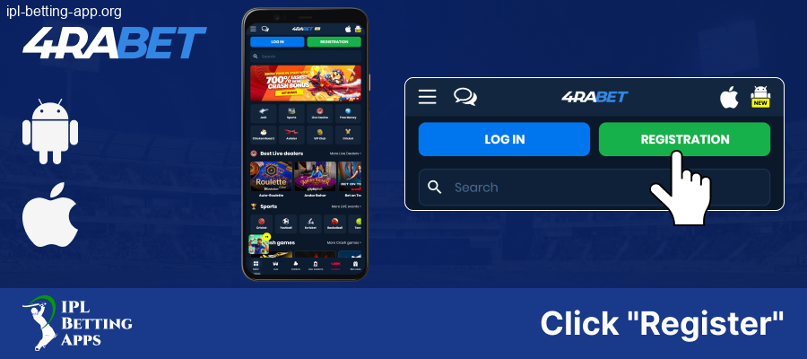 Click the register button on 4Rabet IPL Betting App in India