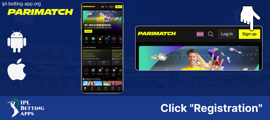 Click the register button on Parimatch IPL Betting App in India