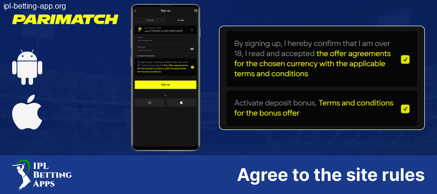 Agree to the rules in Parimatch IPL Betting App in India