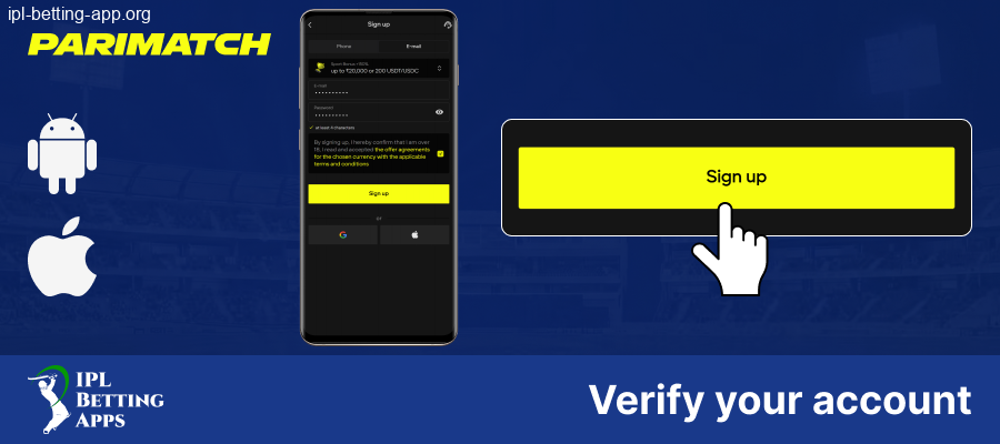 Verify your profile in Parimatch IPL Betting App in India